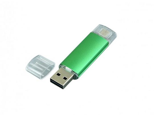 USB-флешка на 16 Гб.c дополнительным разъемом Micro USB, зеленый (16Gb), арт. 019427703