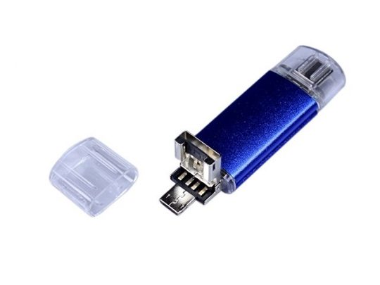 USB-флешка на 32 Гб c двумя дополнительными разъемами MicroUSB и TypeC, синий (32Gb), арт. 019431003