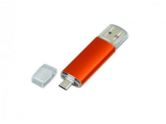 USB-флешка на 32 Гб.c дополнительным разъемом Micro USB, оранжевый (32Gb), арт. 019427103