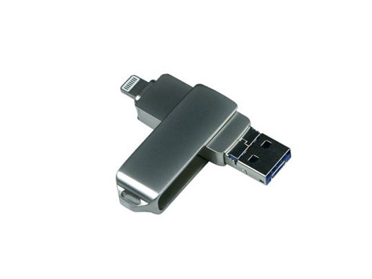 USB 3.0/micro USB/Lightning- флешка на 32 Гб с поворотным механизмом (32Gb), арт. 019447103