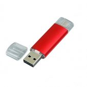 USB-флешка на 16 Гб.c дополнительным разъемом Micro USB, красный (16Gb), арт. 019427803
