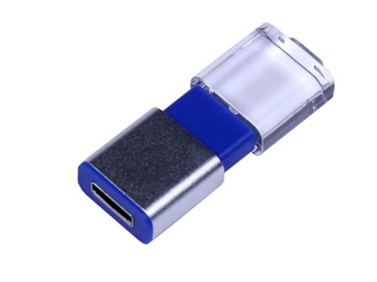 USB-флешка промо на 64 ГБ прямоугольной формы, выдвижной механизм, синий (64Gb), арт. 019425603