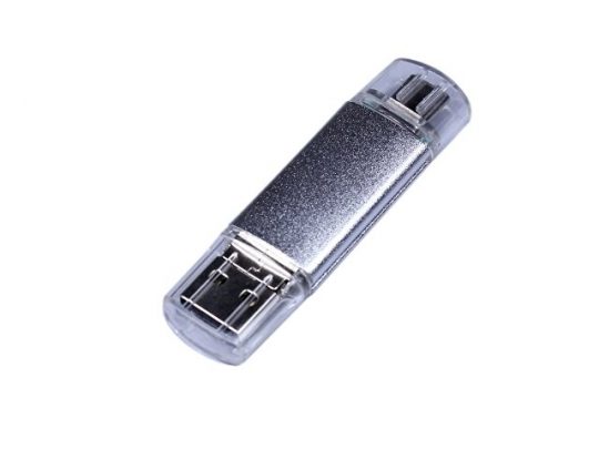 USB-флешка на 16 Гб c двумя дополнительными разъемами MicroUSB и TypeC, серебро (16Gb), арт. 019430603
