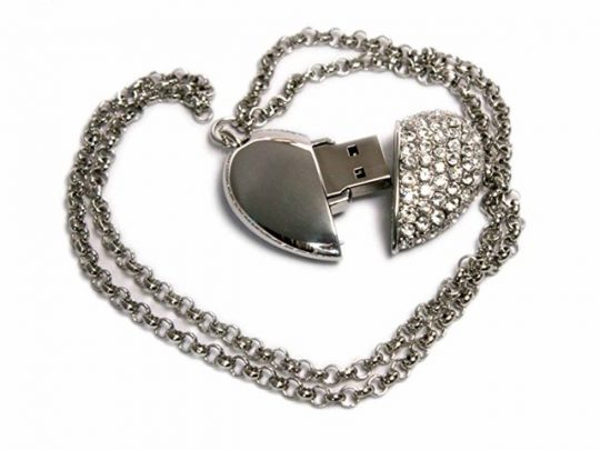 USB-флешка на 8 Гб в виде Сердца  с кристаллами, серебро (8Gb), арт. 019468903