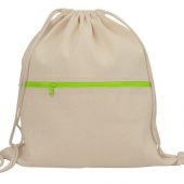 Рюкзак-мешок хлопковый Lark с цветной молнией, натуральный/зеленое яблоко, арт. 020053303