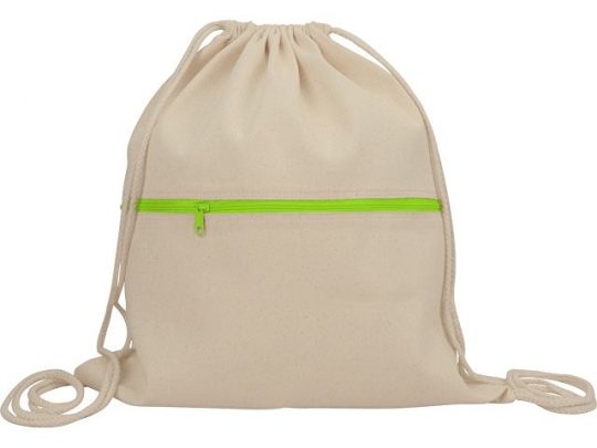 Рюкзак-мешок хлопковый Lark с цветной молнией, натуральный/зеленое яблоко, арт. 020053303