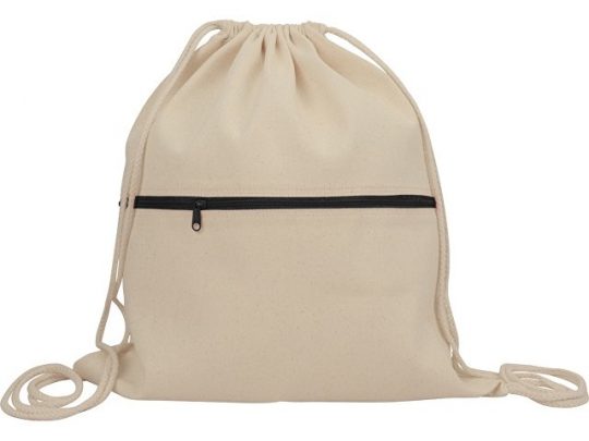 Рюкзак-мешок хлопковый Lark с цветной молнией, натуральный/черный, арт. 020053503