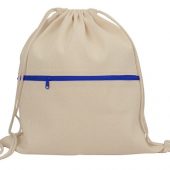 Рюкзак-мешок хлопковый Lark с цветной молнией, натуральный/синий, арт. 020053403