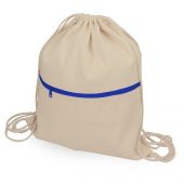 Рюкзак-мешок хлопковый Lark с цветной молнией, натуральный/синий, арт. 020053403