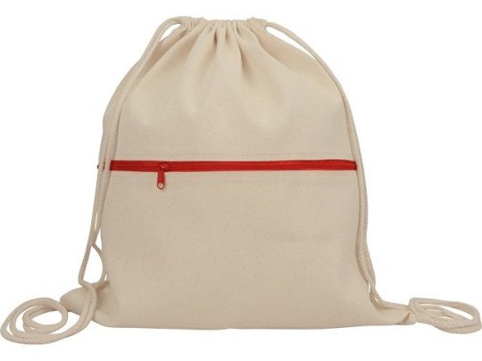 Рюкзак-мешок хлопковый Lark с цветной молнией, натуральный/красный, арт. 020053603