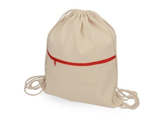 Рюкзак-мешок хлопковый Lark с цветной молнией, натуральный/красный, арт. 020053603