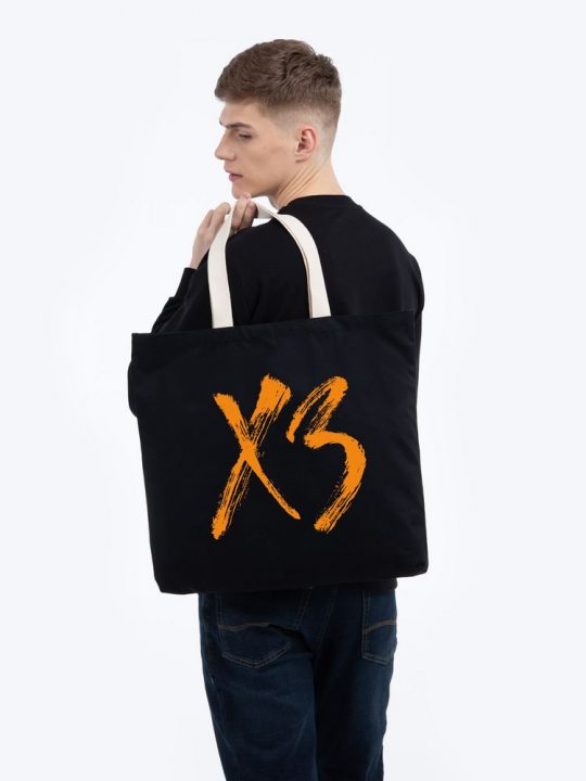 Холщовая сумка «ХЗ» с внутренним карманом, черная с оранжевым
