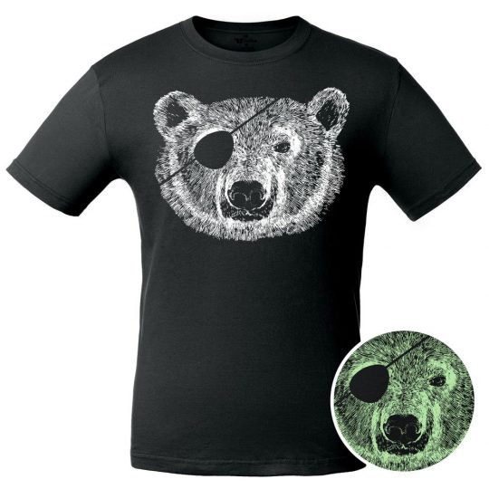 Футболка «Медведь-пират» со светящимся принтом, черная, размер L