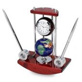 Настольный прибор Сенатор: часы с глобусом, две ручки на подставке, арт. 020592603