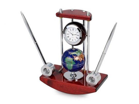 Настольный прибор Сенатор: часы с глобусом, две ручки на подставке, арт. 020592603