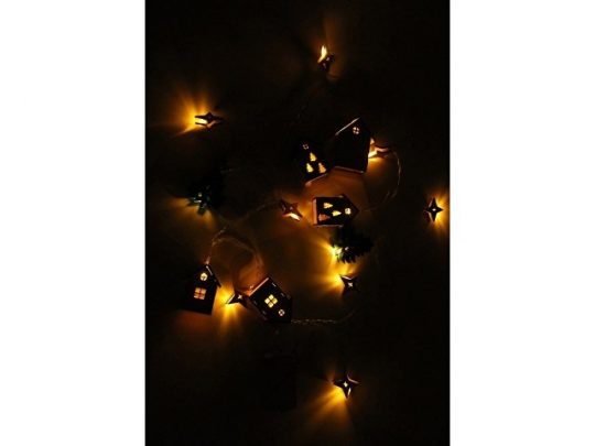 Елочная гирлянда с лампочками Новогодняя цветная + деревянная коробка с наполнителем-стружкой Ларь, арт. 020127103