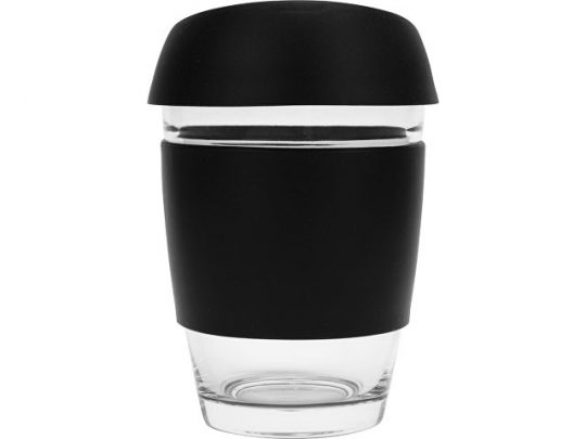 Стеклянный стакан Monday с силиконовой крышкой и манжетой, 350мл, черный, арт. 020654803