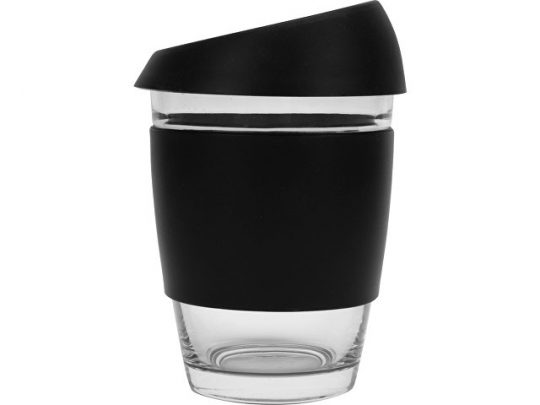 Стеклянный стакан Monday с силиконовой крышкой и манжетой, 350мл, черный, арт. 020654803
