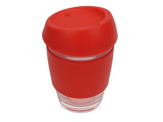 Стеклянный стакан Monday с силиконовой крышкой и манжетой, 350мл, красный, арт. 020654603