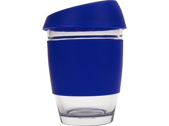 Стеклянный стакан Monday с силиконовой крышкой и манжетой, 350мл, синий, арт. 020654703