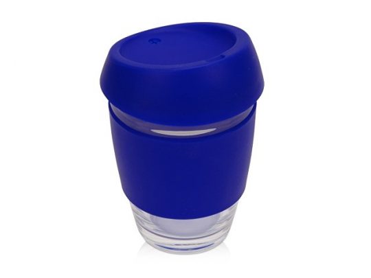 Стеклянный стакан Monday с силиконовой крышкой и манжетой, 350мл, синий, арт. 020654703