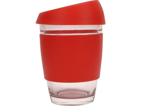 Стеклянный стакан Monday с силиконовой крышкой и манжетой, 350мл, красный, арт. 020654603