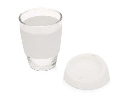 Стеклянный стакан Monday с силиконовой крышкой и манжетой, 350мл, белый, арт. 020654503