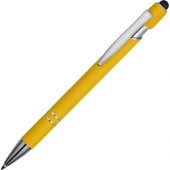 Ручка металлическая soft-touch шариковая со стилусом Sway, желтый/серебристый, арт. 020812803