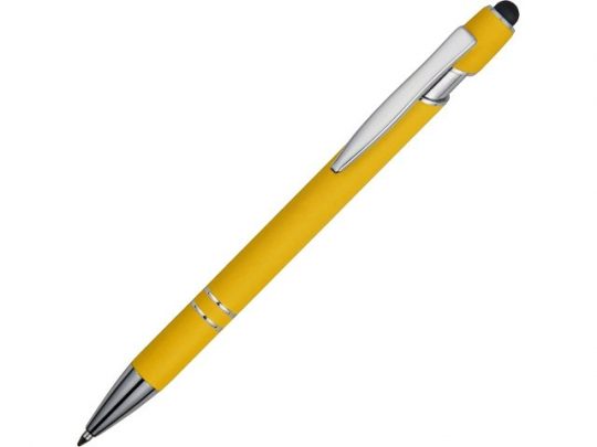 Ручка металлическая soft-touch шариковая со стилусом Sway, желтый/серебристый, арт. 020812803