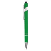 Ручка металлическая soft-touch шариковая со стилусом Sway, зеленый/серебристый, арт. 020813003