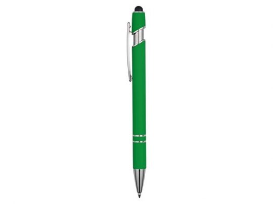 Ручка металлическая soft-touch шариковая со стилусом Sway, зеленый/серебристый, арт. 020813003