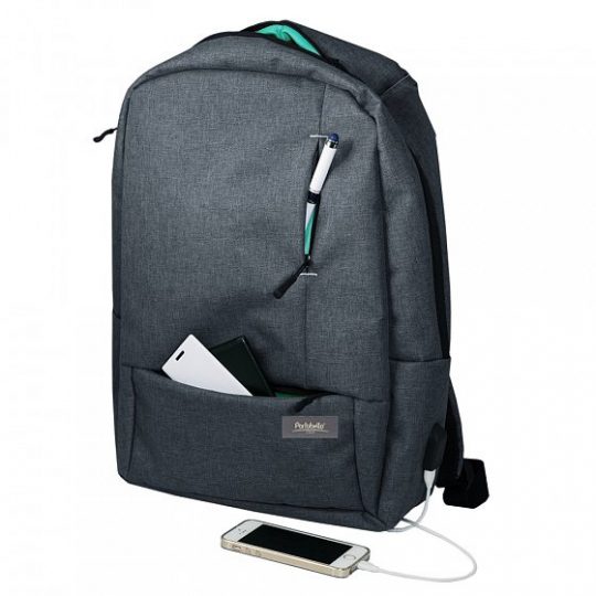 Рюкзак Migliores с USB разъемом, серый/бирюза