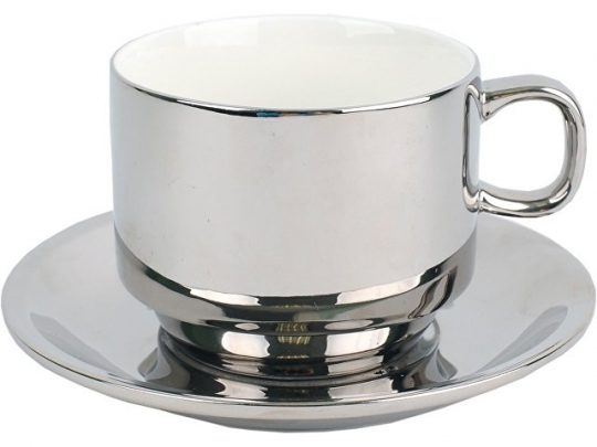 Серебряная чайная пара: чашка на 250 мл с блюдцем, арт. 020997403