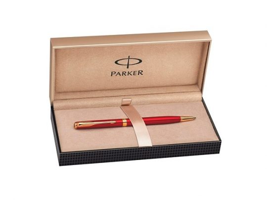 Ручка шариковая тонкая Parker модель SON13 SLM RED GT BP FBLK GB, красный/золотистый, арт. 021859903
