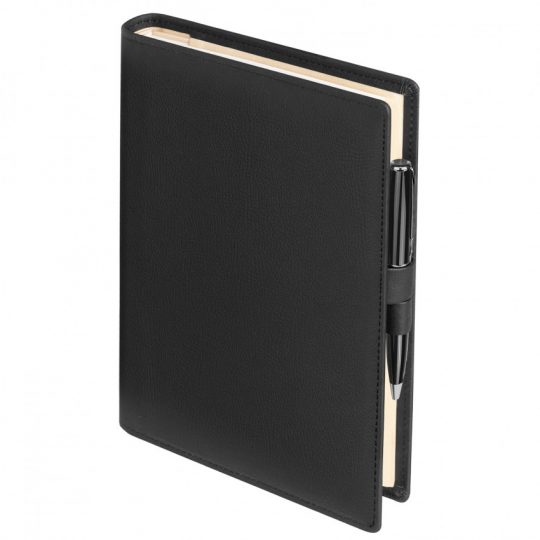 Ежедневник-портфолио Clip, черный, обложка soft touch, недатированный кремовый блок, подарочная коробка, в комплекте ручка Tesoro