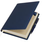 Ежедневник-портфолио Clip, синий, обложка soft touch, недатированный кремовый блок, подарочная коробка, в комплекте ручка Tesoro