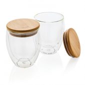 Набор стаканов из боросиликатного стекла с двойными стенками и бамбуковой крышкой, 250 мл, 2 шт., арт. 023026306