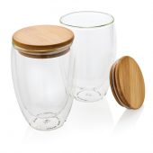Набор стаканов из боросиликатного стекла с двойными стенками и бамбуковой крышкой, 350 мл, 2 шт., арт. 023026106