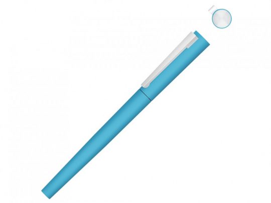 Ручка металлическая роллер Brush R GUM soft-touch с зеркальной гравировкой, голубой, арт. 023061403