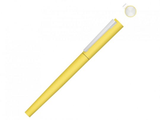 Ручка металлическая роллер Brush R GUM soft-touch с зеркальной гравировкой, желтый, арт. 023062203