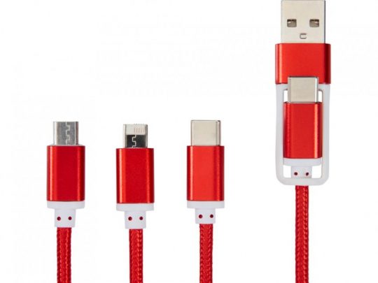 Универсальный зарядный кабель 3-в-1 с двойным входом, красный, арт. 023797603
