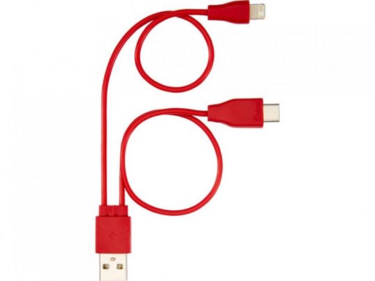 Двусторонний кабель для зарядки Ario 3-в-1 в тканевой оплетке, красный, арт. 023797303