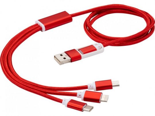 Универсальный зарядный кабель 3-в-1 с двойным входом, красный, арт. 023797603