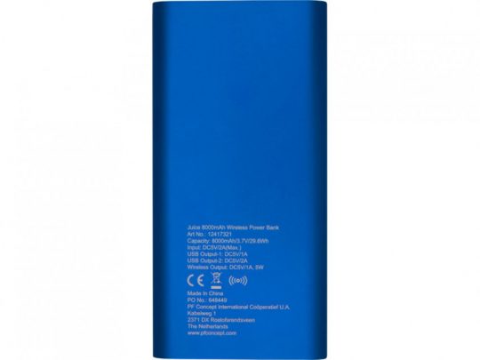 Беспроводное портативное зарядное устройство емкостью 8000 мАч Juice, синий, арт. 023845603