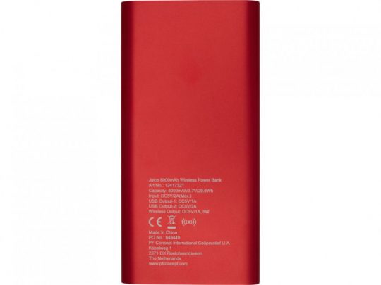 Беспроводное портативное зарядное устройство емкостью 8000 мАч Juice, красный, арт. 023845503