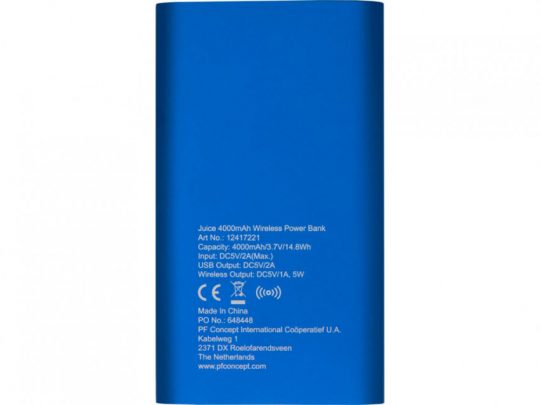 Беспроводное портативное зарядное устройство емкостью 4000 мАч Juice, синий, арт. 023845203