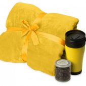 Подарочный набор с пледом, термокружкой и миндалем в шоколадной глазури Tasty hygge, желтый, арт. 023958003