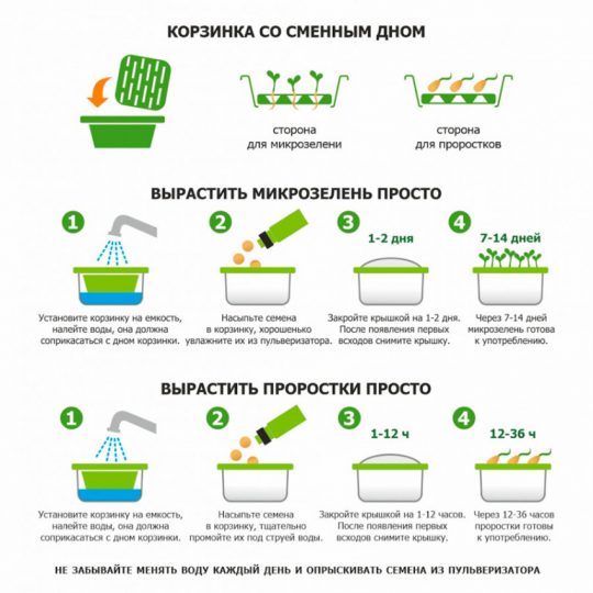 Набор для проращивания микрозелени: проращиватель, семена редиса