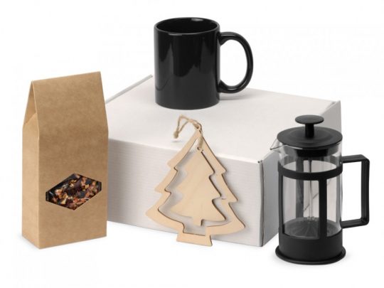 Подарочный набор с чаем, кружкой, френч-прессом и новогодней подвеской Чаепитие, черный, арт. 024059303