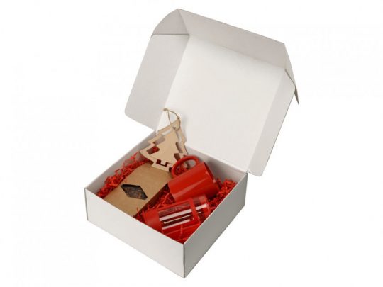 Подарочный набор с чаем, кружкой, френч-прессом и новогодней подвеской Чаепитие, красный, арт. 024059203